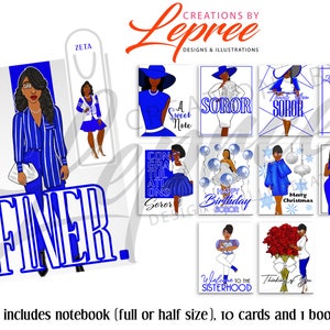 Zeta Phi Beta Black Sorority Notebook, Cards and Bookmark Bundle