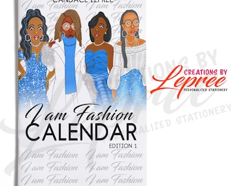 Black Girl Fashion Monthly Calendar, Undated Monthly Calendar, Light Blue Calendar