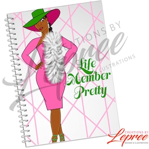 AKA Inspired Personalized Sorority Life Member Notebook, Pretty Girl, Pink and Green, Black Sorority Notebook