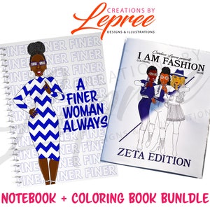 Zeta Phi Beta Black Sorority, Black Girl Notebook and Coloring Book Bundle