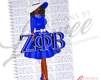 Zeta Phi Beta Personalized, Custom, Lady in Hat Graphic, Black Sorority Notebook