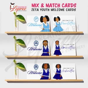Zeta Phi Beta Jugend Willkommenskarten - Mix & Match Pearlette, Amicette, Archonette Briefpapier - Anpassbares Bündel