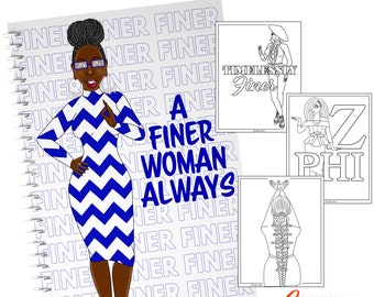 Zeta Phi Beta Black Sorority, Black Girl Notebook and Digital or Printable Coloring Book Bundle