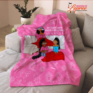 My Christmas Movie Blanket | Velveteen Blanket with Miss Klause & Elves - Pink