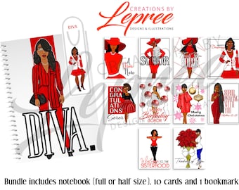 Delta Sigma Theta Inspired Black Sorority Notebook, Cards and Bookmark Bundle