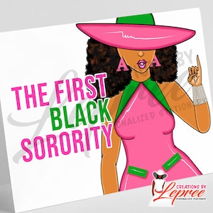 Die erste schwarze Sorority-Karte, rosa und grüne Karte, AKA inspirierte Karte, rosa und grünes Briefpapier, Sorority Note Card