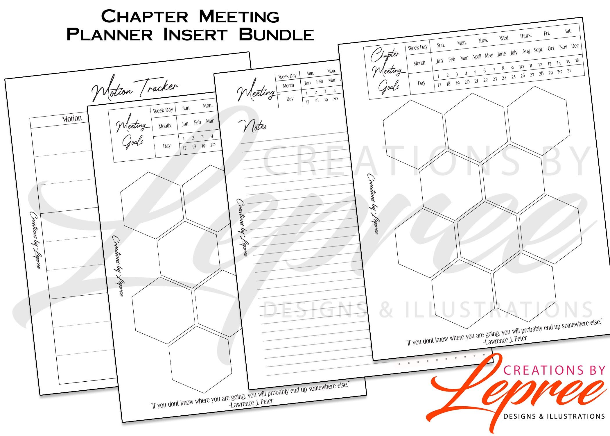 Planner Insert | Digital Download | Meeting; Chapter Meeting Goals Bundle