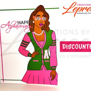 DISCOUNTED: AKA inspired, Pink and Green Sorority Anniversary, Black Sorority Card