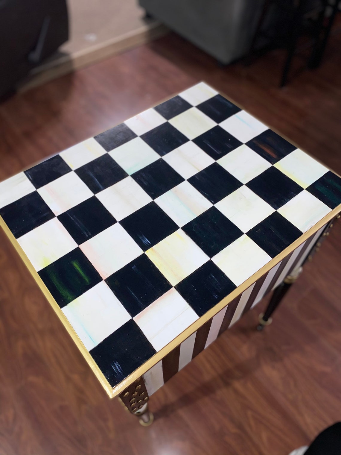 Black and White Checkered Hand Painted Side Table Etsy
