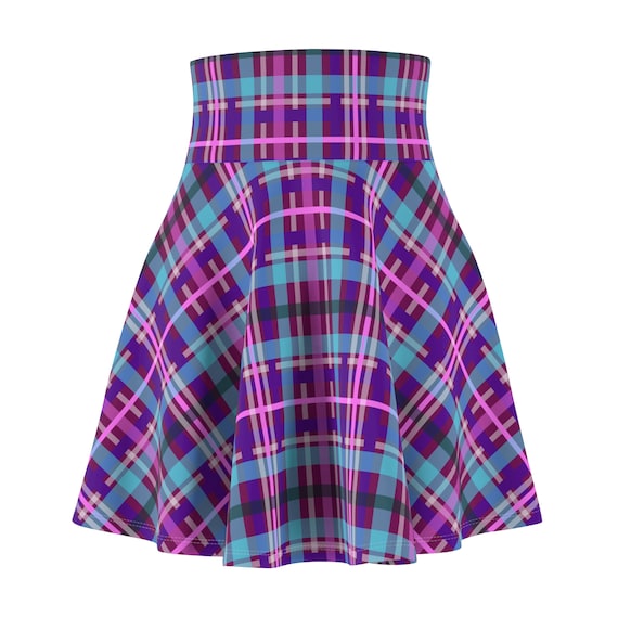 Purple Blue and Pink Plaid Skater Skirt Pink and Blue Plaid Cutesy Adorable Preppy Cute Plaid Skirt Autumn Fall Winter Plaid Clothing Etsy UK