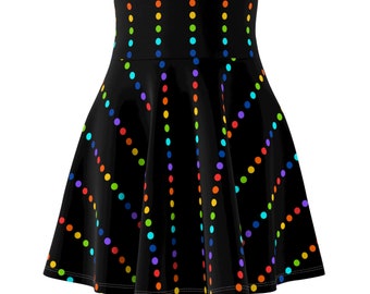 Rainbow Polka Dot Stripes Skater Skirt Flared Clothes Cute
