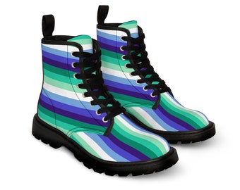 Gay Men Flaggenstiefel - [Frauengrößen] Canvas Boots Gay Pride Flagge - Süße Goth Stiefel Alt Schuhe Gothic Kleidung Gay Pride Schuhe Parade