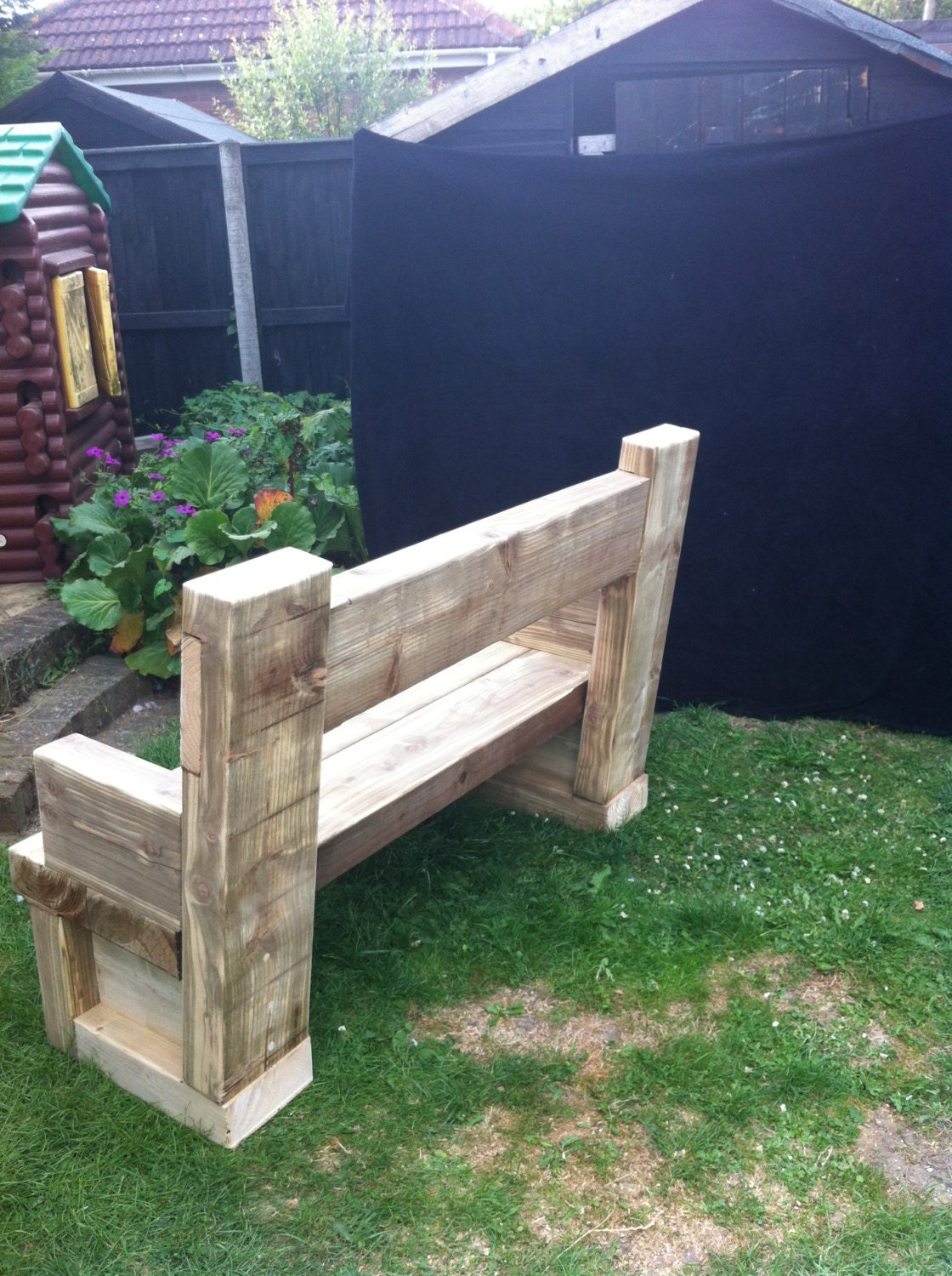 Chunky Solid Wood Handmade Garden Bench. Unique . CAVEMAN Etsy