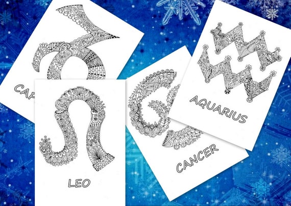 12 Zodiac Signs Coloring Pages Adult Kids Therapy