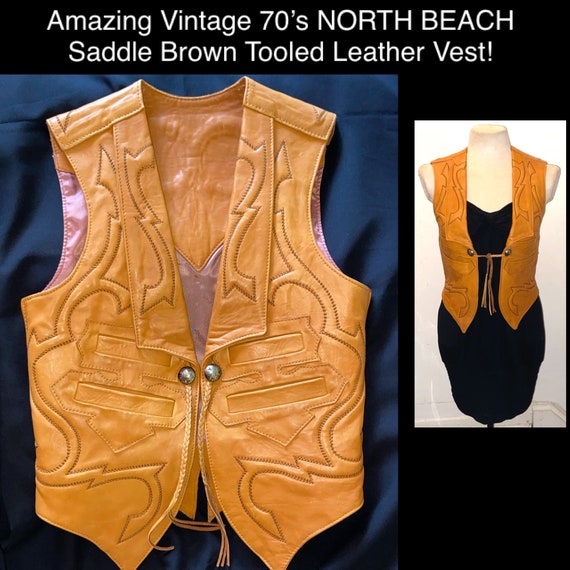 Boho 70’s NORTH BEACH Saddle Brown Tooled Leather