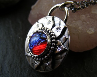 Zilveren lotusketting met Dragons Breath handgemaakte ketting zilveren waterleliehanger