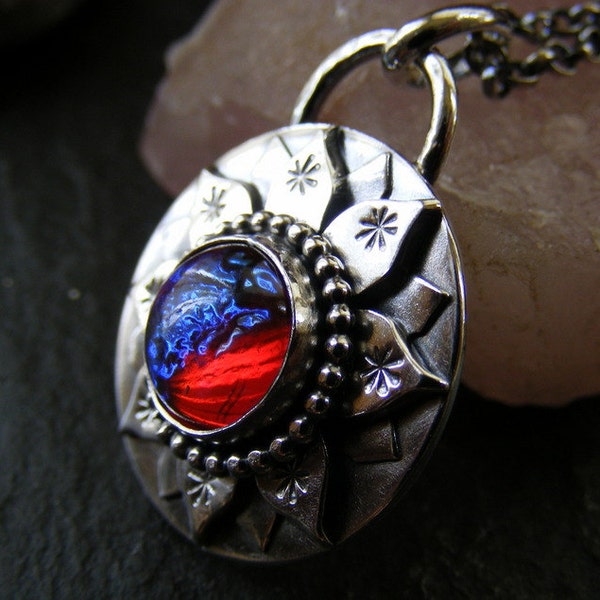 Silver Lotus necklace with Dragons Breath handmade necklace Silver Water Lily Pendant