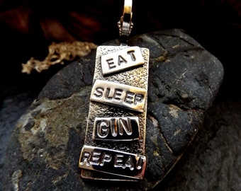 Silver Gin quote pendant  Sterling gift for women design necklace with trace chain