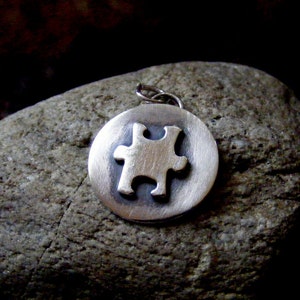 Silver Pendant Autism Awareness Jigsaw piece with trace chain