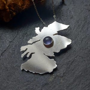 Silver Scotland necklace with blue gemstone , Scottish silver pendant