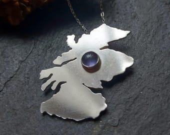 Silver Scotland necklace with blue gemstone , Scottish silver pendant