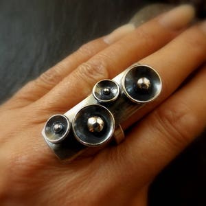 Silver Unique Large statement ring with domed circles and silver balls