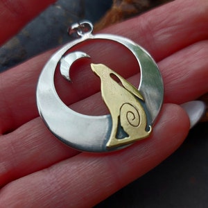 Silver Hare and moon necklace ,pendant Hare crescent moon pendant in sterling silver