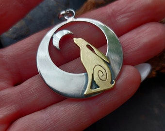 Silver Hare and moon necklace ,pendant Hare crescent moon pendant in sterling silver
