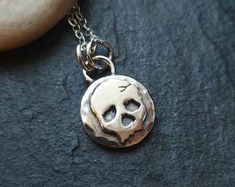 Silver skull pendant , small chunky sterling silver skull charm pendant