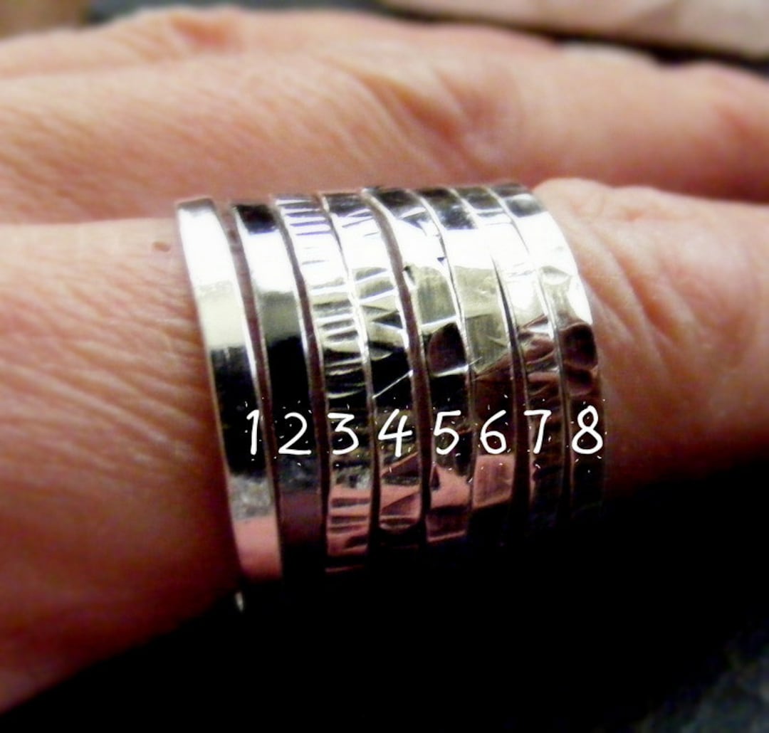 Silver Stacking Rings Textured and Oxidised Set of One ,two or Three ...