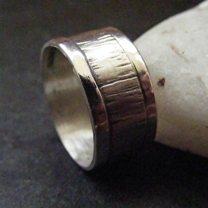 Silver Wide Band Ring with Textured bands Unisex wide silver ring