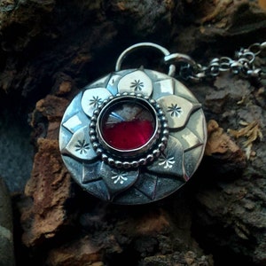 Silver Garnet Lotus Flower pendant necklace Silver  Water Lily Pendant