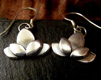 Silver Lotus Flower Dangle Earrings Water Lily Drop Earrings