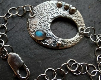 Silver and labradorite textured bracelet in a rockpool style
