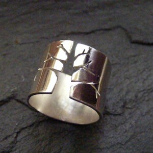 Silver wide band ring with tree design Sterling Statement wide band ring image 4