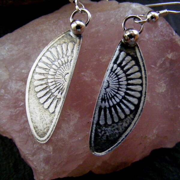 Silver textured drop earrings Sterling handmade rustic seedpod dangle earrings