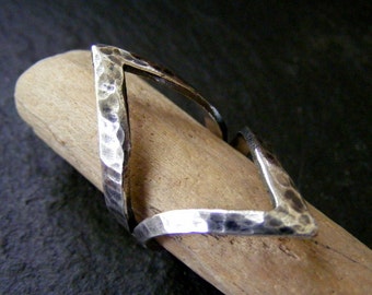 Silver Hammered Chevron Triangle Ring , Rustic Chevron Textured Ring