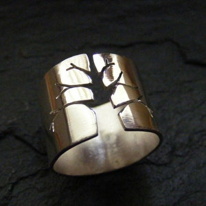 Silver wide band ring with tree design Sterling Statement wide band ring image 2