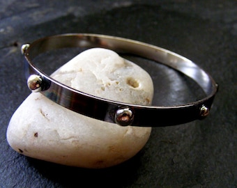 Silver oxidised Bangle with silver balls Black and Silver Bracelet Everyday Silver Bangle