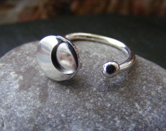 Silver Moon RIng with crescent and silver ball