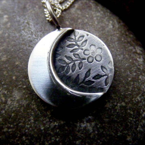 Silver Moon Necklace With Flower Texture Background Small - Etsy UK