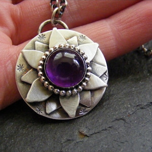 Silver Amethyst Lotus Flower pendant necklace Silver amethyst Water Lily Pendant