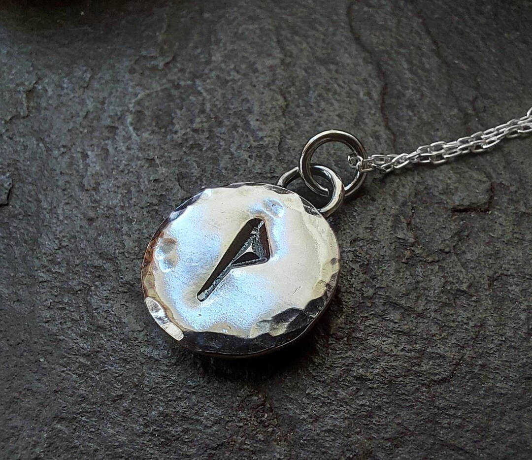 Silver Chain Runes Silver Rune Charm Necklace With Hammered Finish , Chunky Rune Pendant ...