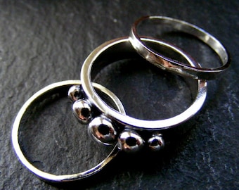 Silver Balls stacking ring set , three stacking rings set