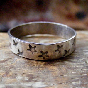 Silver Star textured ring with hand stamped stars for stacking