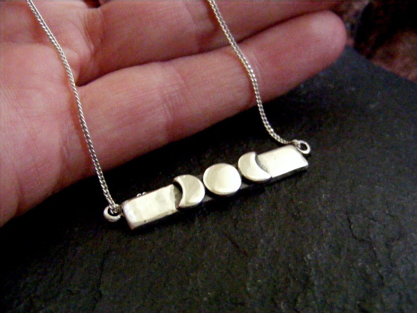 Silver Triple Moon Simple Bar Necklace Crescent Moon Bar Etsy