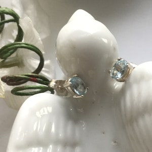 Sterling Sky Blue Topaz Stud Earrings Pierced &quot;Something Blue&quot; Sparkly Bridal Holiday 925 Prom Bride&#39;s Maid Wedding Gemstone December Gift