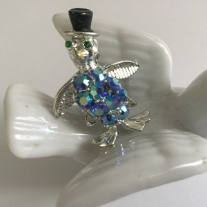 Vintage AB Penguin Brooch Pin Aurora Borealis Crystals Rhinestone Eyes Domed Belly Top Hat Enamel Antarctica Happy Feet