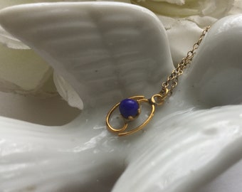 Vintage Lapis Gold Filled Necklace Choker 1/20 12K GF NOS 16" Gemstone "Something Blue"  Estate Mother Prom Bridal Wedding Bridesmaid Gift