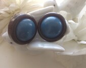 Wood Button Earrings Pierced Studs Blue Turquoise Black Domed Round Classic Cottage Chic Handmade Retro Boho Gift Mother 39 s Day Vintage